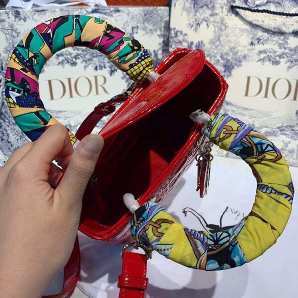 1:1 Replica Christian Dior Small Lady Dior Bag Gold Toned Hardware Cherry Red Patent For Women 8in/20cm CD M0531OWCB_M323