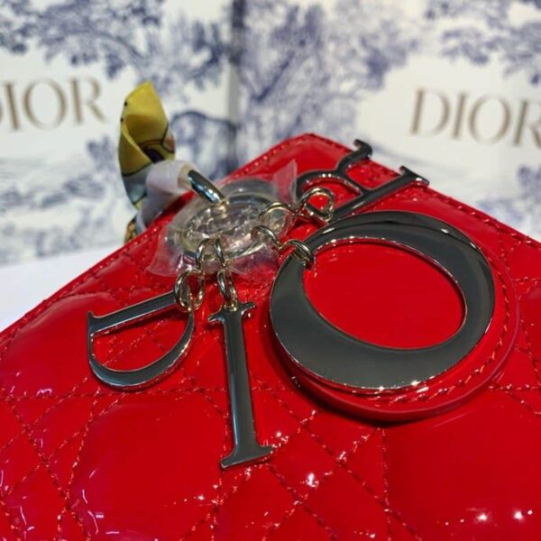 1:1 Replica Christian Dior Small Lady Dior Bag Gold Toned Hardware Cherry Red Patent For Women 8in/20cm CD M0531OWCB_M323