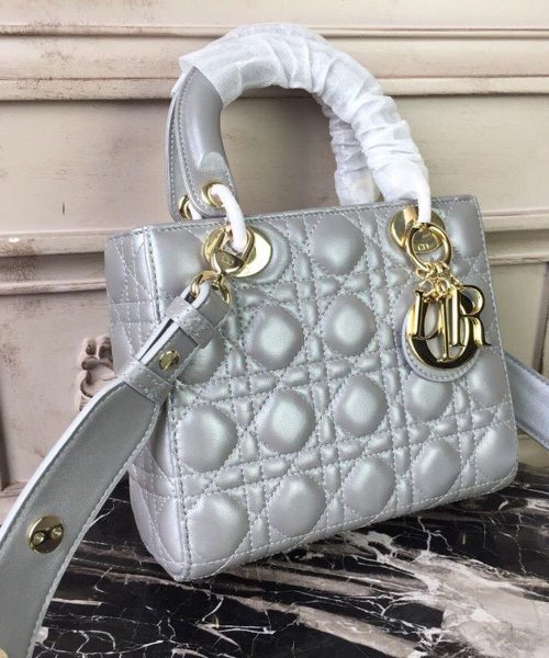 1:1 Replica Christian Dior Small Lady Dior Bag Gold Toned Hardware Pearl Silver White For Women 8in/20cm CD