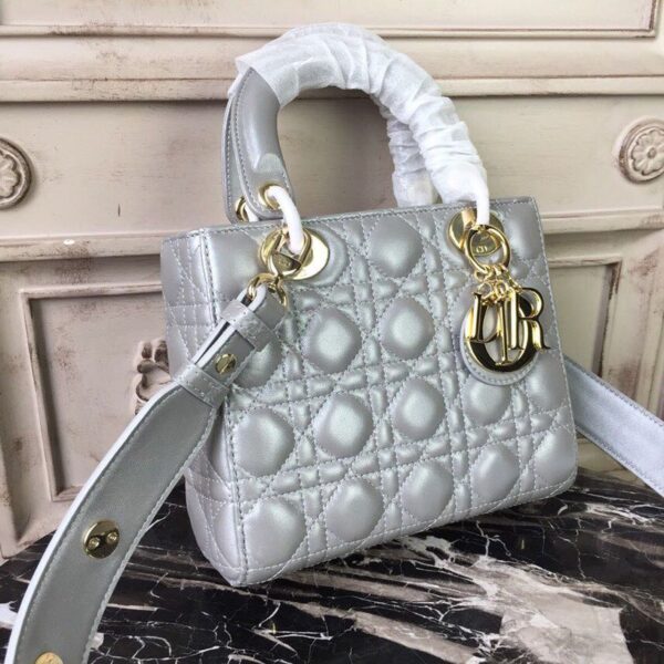 1:1 Replica Christian Dior Small Lady Dior Bag Gold Toned Hardware Pearl Silver White For Women 8in/20cm CD