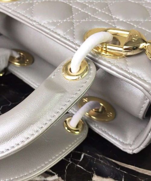 1:1 Replica Christian Dior Small Lady Dior Bag Gold Toned Hardware Pearl Silver White For Women 8in/20cm CD
