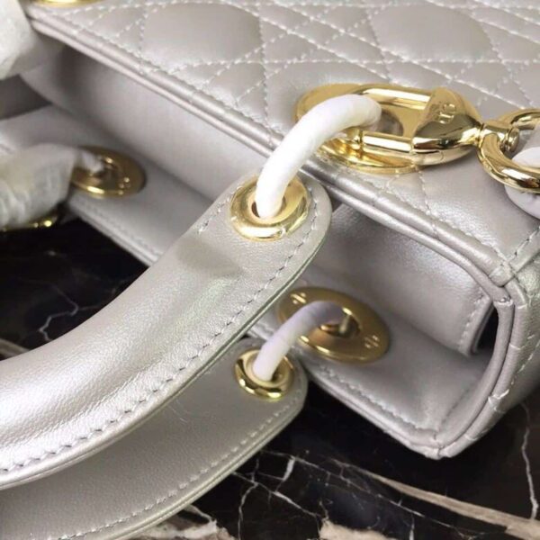 1:1 Replica Christian Dior Small Lady Dior Bag Gold Toned Hardware Pearl Silver White For Women 8in/20cm CD