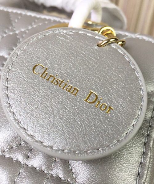 1:1 Replica Christian Dior Small Lady Dior Bag Gold Toned Hardware Pearl Silver White For Women 8in/20cm CD