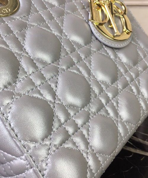 1:1 Replica Christian Dior Small Lady Dior Bag Gold Toned Hardware Pearl Silver White For Women 8in/20cm CD