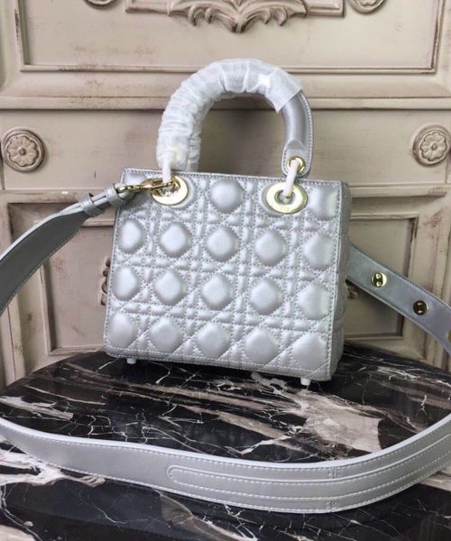 1:1 Replica Christian Dior Small Lady Dior Bag Gold Toned Hardware Pearl Silver White For Women 8in/20cm CD
