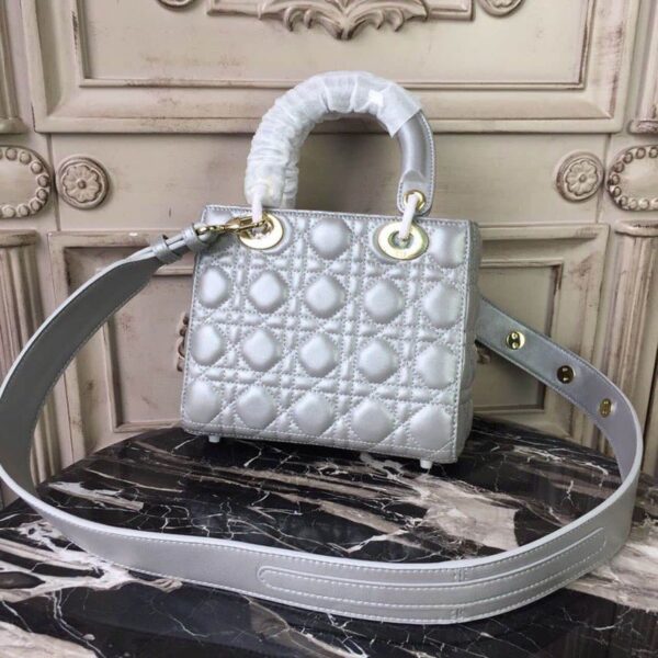 1:1 Replica Christian Dior Small Lady Dior Bag Gold Toned Hardware Pearl Silver White For Women 8in/20cm CD