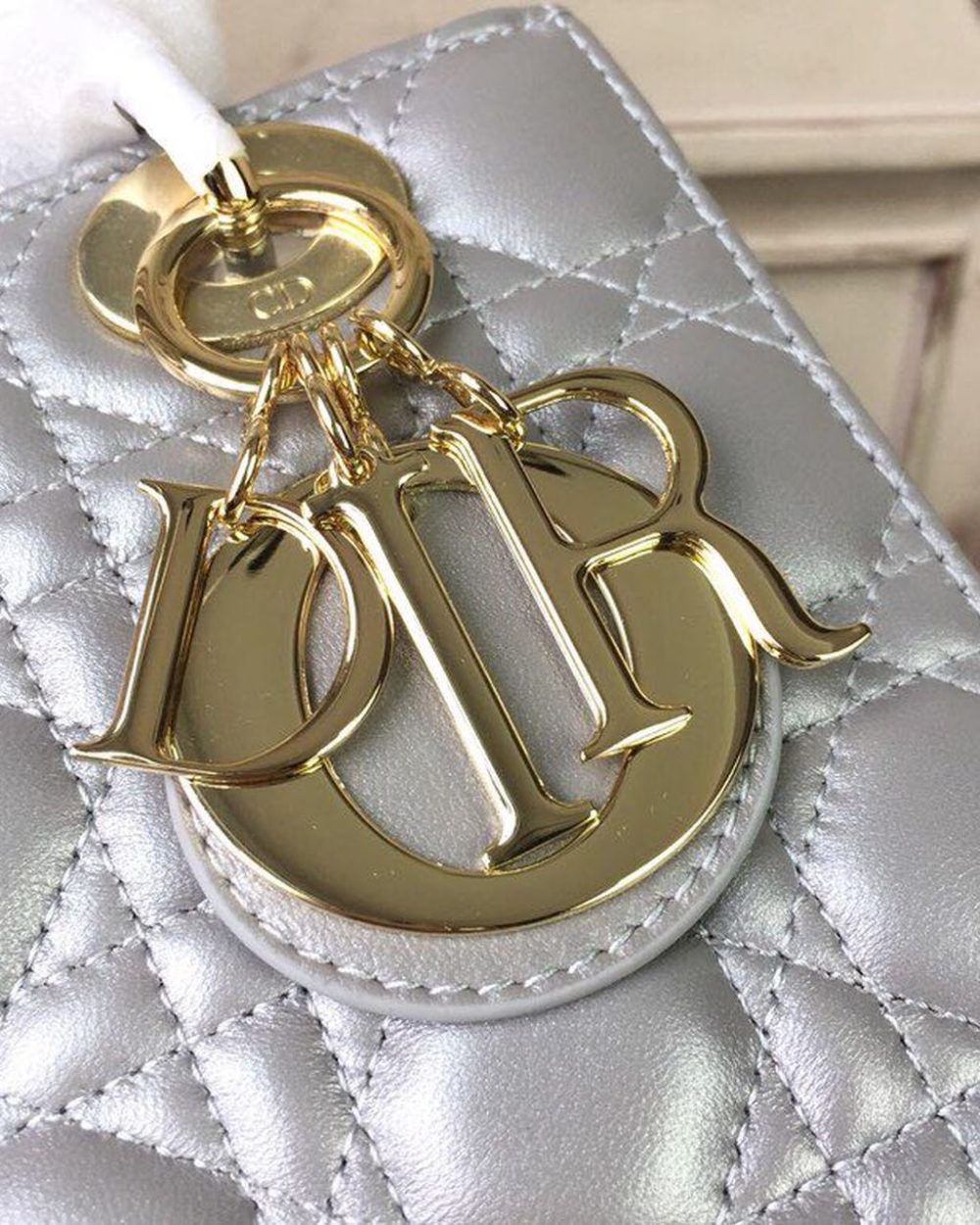 1:1 Replica Christian Dior Small Lady Dior Bag Gold Toned Hardware Pearl Silver White For Women 8in/20cm CD