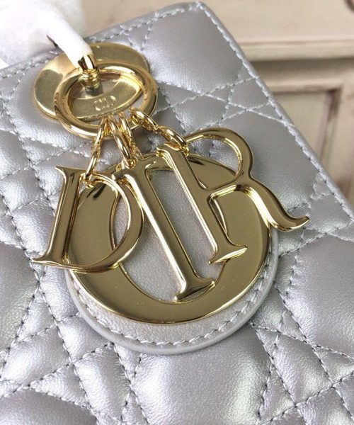 1:1 Replica Christian Dior Small Lady Dior Bag Gold Toned Hardware Pearl Silver White For Women 8in/20cm CD