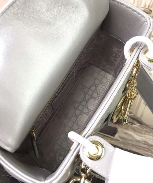 1:1 Replica Christian Dior Small Lady Dior Bag Gold Toned Hardware Pearl Silver White For Women 8in/20cm CD