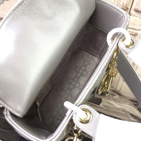 1:1 Replica Christian Dior Small Lady Dior Bag Gold Toned Hardware Pearl Silver White For Women 8in/20cm CD