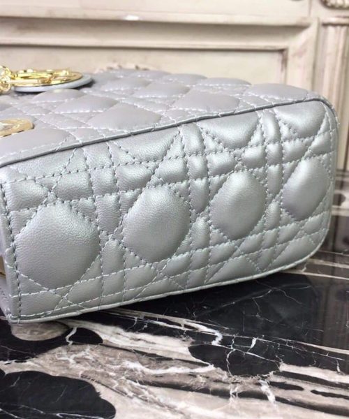 1:1 Replica Christian Dior Small Lady Dior Bag Gold Toned Hardware Pearl Silver White For Women 8in/20cm CD