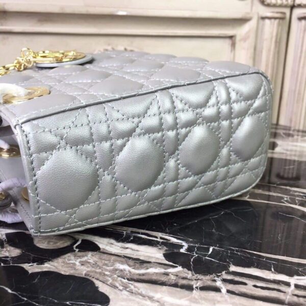 1:1 Replica Christian Dior Small Lady Dior Bag Gold Toned Hardware Pearl Silver White For Women 8in/20cm CD