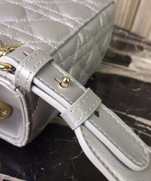 1:1 Replica Christian Dior Small Lady Dior Bag Gold Toned Hardware Pearl Silver White For Women 8in/20cm CD
