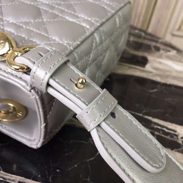 1:1 Replica Christian Dior Small Lady Dior Bag Gold Toned Hardware Pearl Silver White For Women 8in/20cm CD