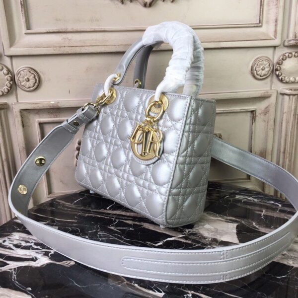 1:1 Replica Christian Dior Small Lady Dior Bag Gold Toned Hardware Pearl Silver White For Women 8in/20cm CD