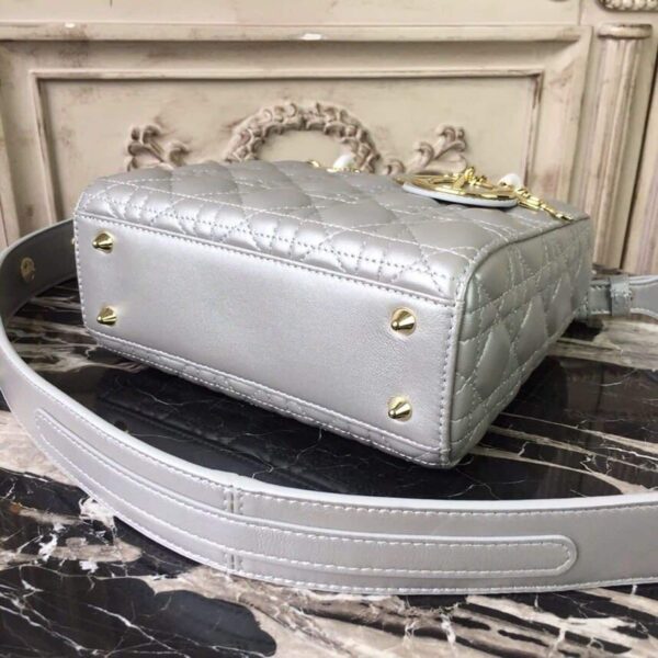 1:1 Replica Christian Dior Small Lady Dior Bag Gold Toned Hardware Pearl Silver White For Women 8in/20cm CD