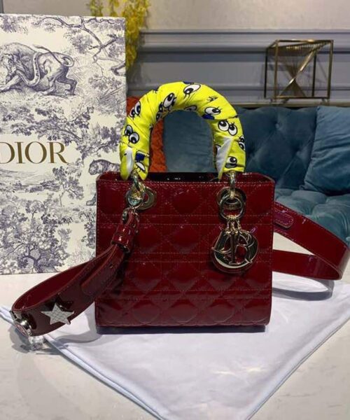 1:1 Replica Christian Dior Small Lady Dior Bag with Chain Gold Toned Hardware Burgundy For Women 20cm/8in CD M0538OWCB_M323