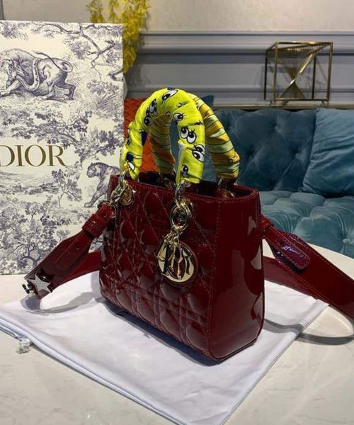 1:1 Replica Christian Dior Small Lady Dior Bag with Chain Gold Toned Hardware Burgundy For Women 20cm/8in CD M0538OWCB_M323