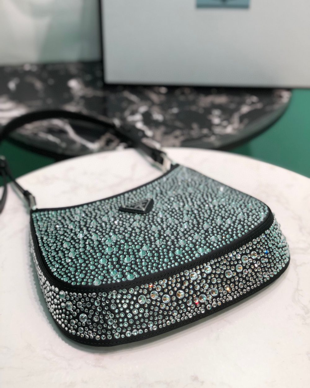 Cleo Satin Bag With Crystals In Black/Gold Tone For Women 8.6in/ 22cm 1BC169_2AWL_F063R_V_HOO