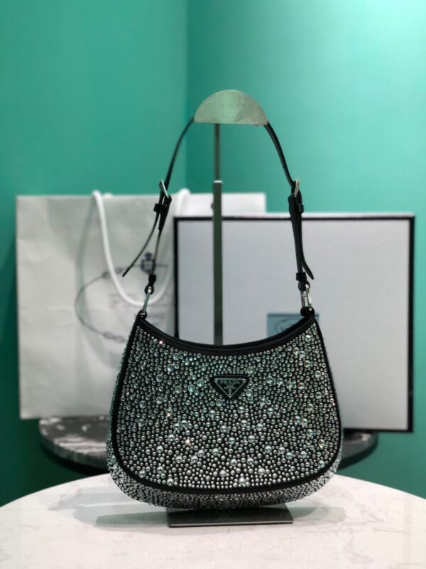 Cleo Satin Bag With Crystals In Black/Gold Tone For Women 8.6in/ 22cm 1BC169_2AWL_F063R_V_HOO