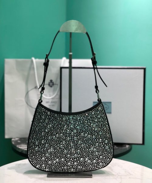 Cleo Satin Bag With Crystals In Black/Gold Tone For Women 8.6in/ 22cm 1BC169_2AWL_F063R_V_HOO