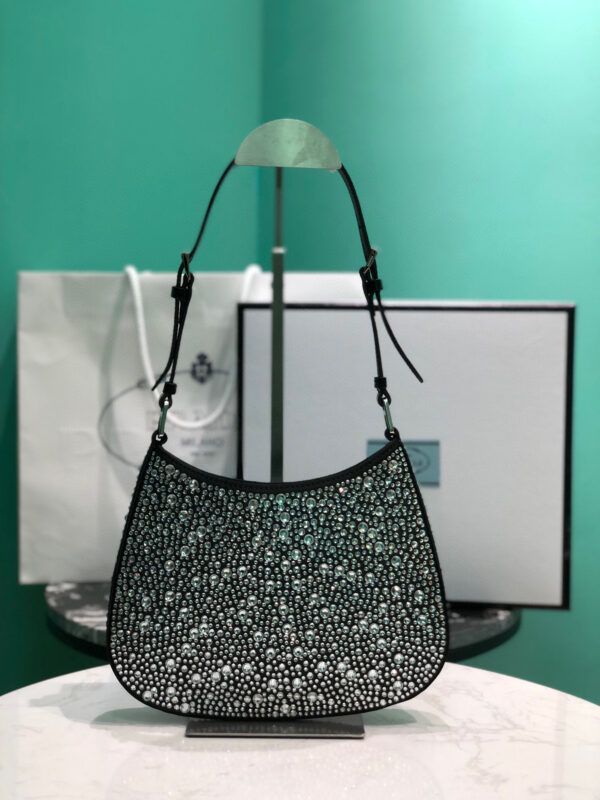 Cleo Satin Bag With Crystals In Black/Gold Tone For Women 8.6in/ 22cm 1BC169_2AWL_F063R_V_HOO
