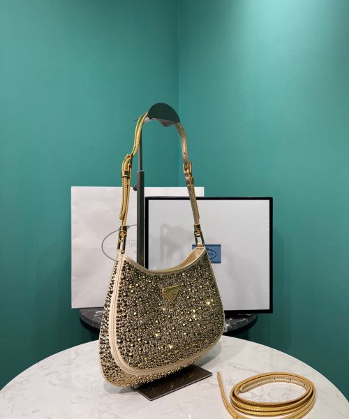 Cleo Satin Bag With Crystals In Black/Gold Tone For Women 8.6in/ 22cm 1BC169_2AWL_F063R_V_HOO