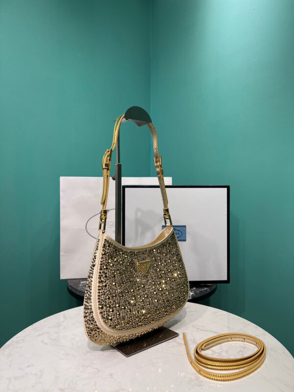 Cleo Satin Bag With Crystals In Black/Gold Tone For Women 8.6in/ 22cm 1BC169_2AWL_F063R_V_HOO
