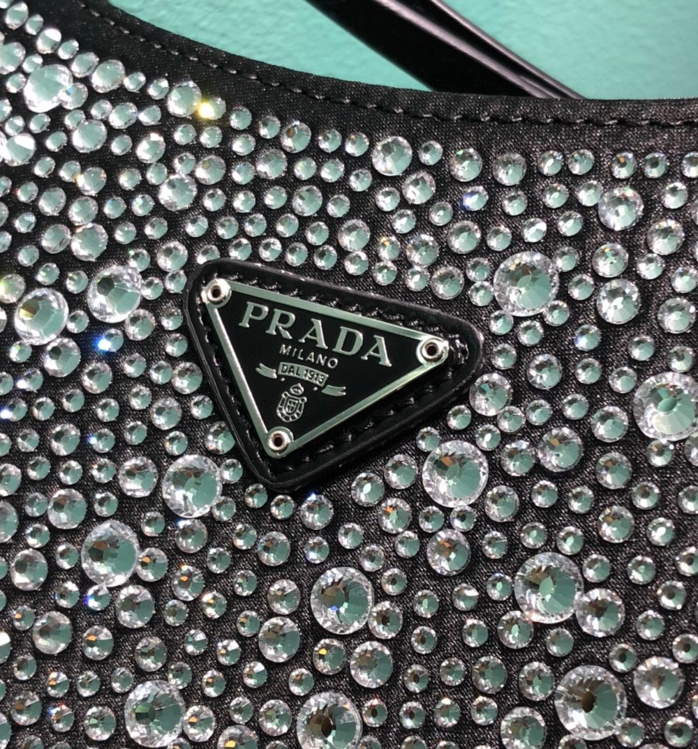 Cleo Satin Bag With Crystals In Black/Gold Tone For Women 8.6in/ 22cm 1BC169_2AWL_F063R_V_HOO