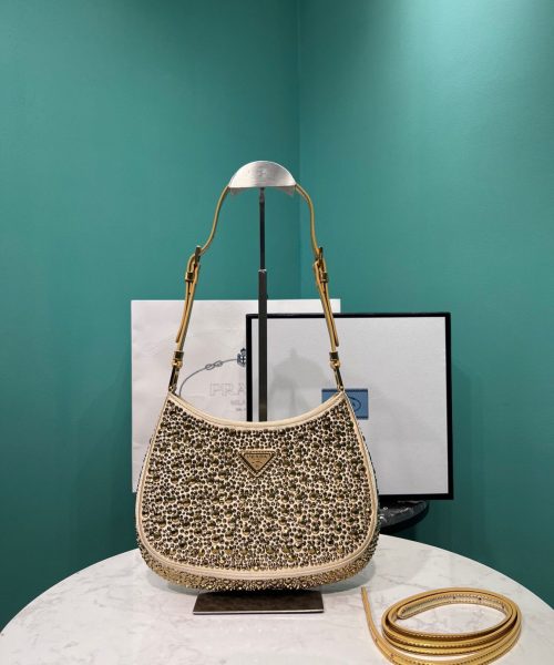 Cleo Satin Bag With Crystals In Black/Gold Tone For Women 8.6in/ 22cm 1BC169_2AWL_F063R_V_HOO