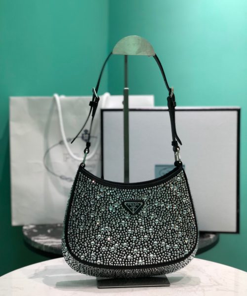 Cleo Satin Bag With Crystals In Black/Gold Tone For Women 8.6in/ 22cm 1BC169_2AWL_F063R_V_HOO