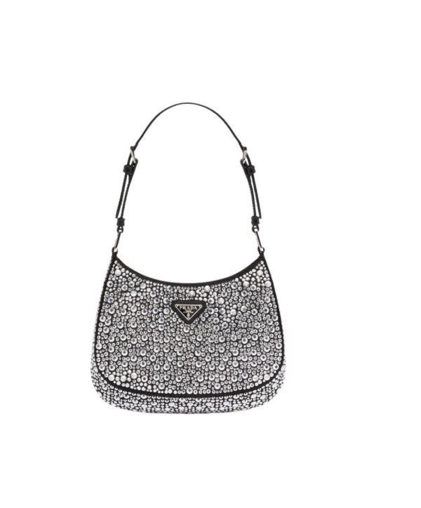Cleo Satin Bag With Crystals In Black/Gold Tone For Women 8.6in/ 22cm 1BC169_2AWL_F063R_V_HOO