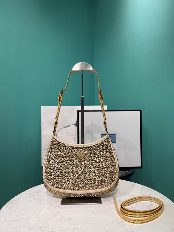 Cleo Satin Bag With Crystals In Black/Gold Tone For Women 8.6in/ 22cm 1BC169_2AWL_F063R_V_HOO