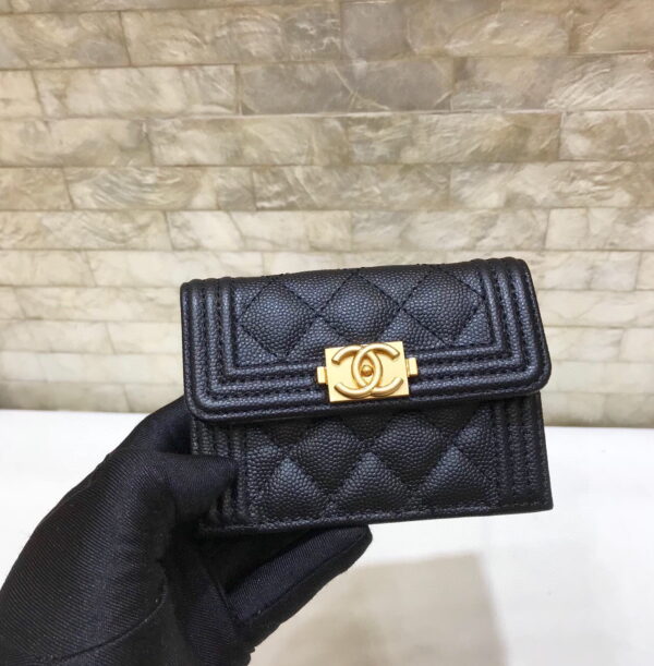 CO-CO Chanel Flap Card Holder Wallet With Gold Toned Hardware 11cm