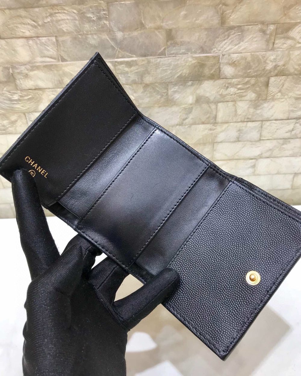 1:1 Replica CO-CO Chanel Flap Card Holder Wallet With Gold Toned Hardware 11cm