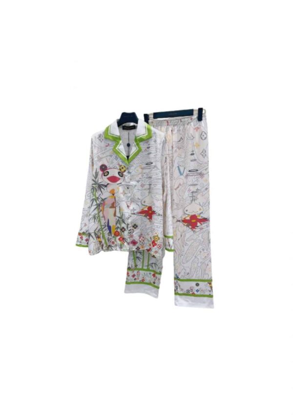 Colorful Flowers Pants And Shirt Pyjama White For Women