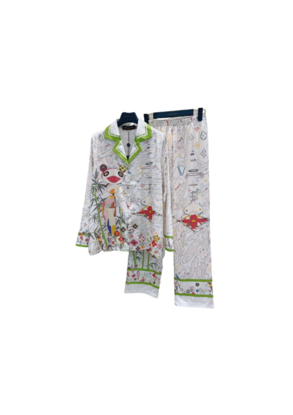 Colorful Flowers Pants And Shirt Pyjama White For Women