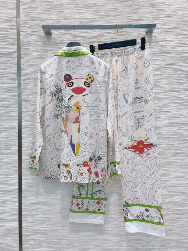 Colorful Flowers Pants And Shirt Pyjama White For Women