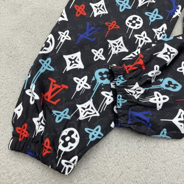Colorful Monogram Motifs Sporty Jacket And Pants Black For Women