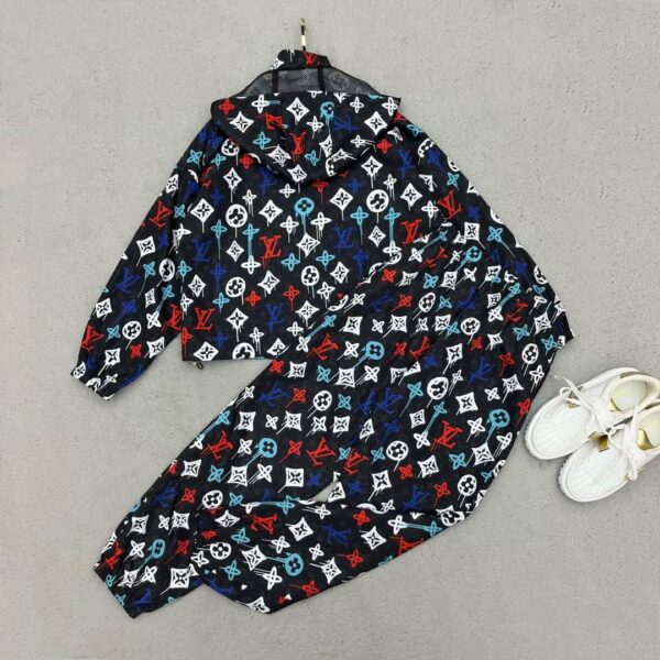 Colorful Monogram Motifs Sporty Jacket And Pants Black For Women