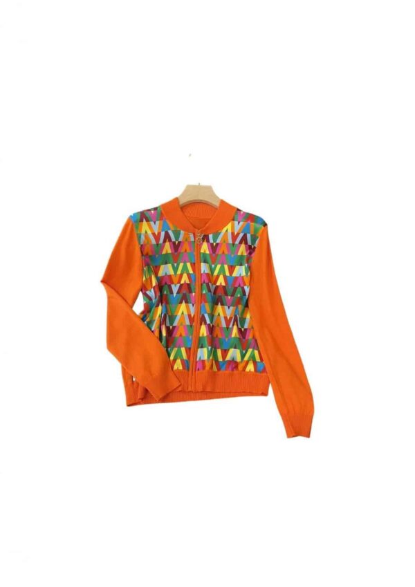 Colorful Motifs Jacket Orange For Women