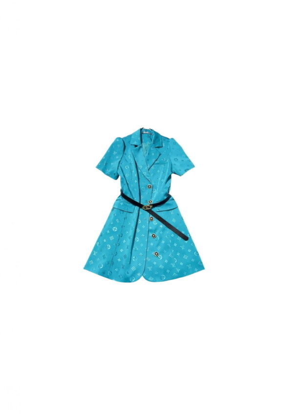 Contrast Buttons Dress Blue For Women