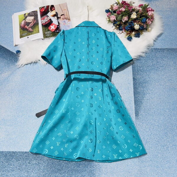 Contrast Buttons Dress Blue For Women