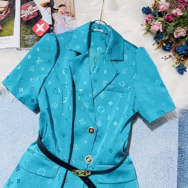 Contrast Buttons Dress Blue For Women