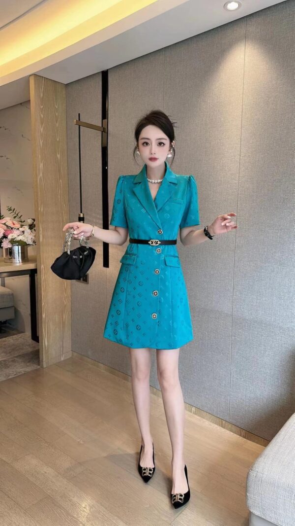 Contrast Buttons Dress Blue For Women