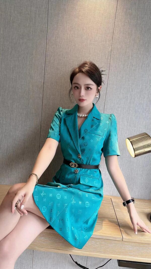 Contrast Buttons Dress Blue For Women
