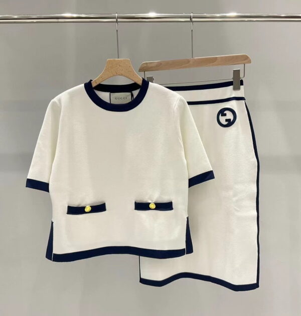 Contrasting Dark Border Top And Skirt White For Women