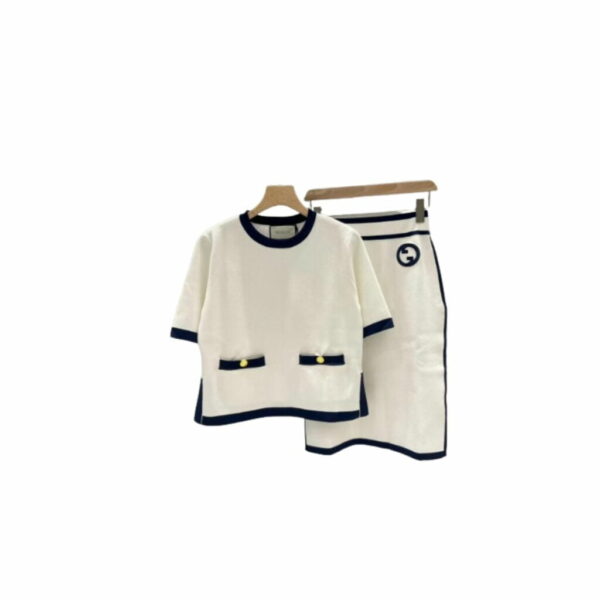 Contrasting Dark Border Top And Skirt White For Women
