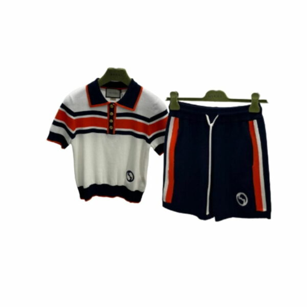 Contrasting Stripe T-Shirt And Shorts Dark Blue For Women
