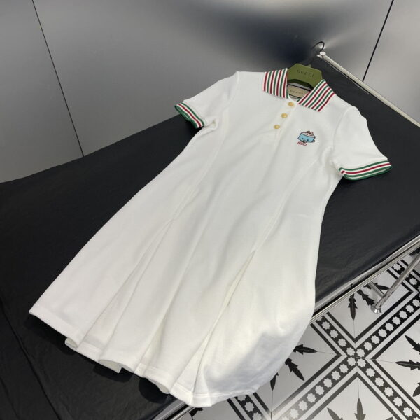 Cotton Piquet Polo Dress White For Women ‎736304 XJFBP 9692